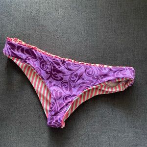 Maaji reversible bikini bottoms purple florals and pink/blue stripe